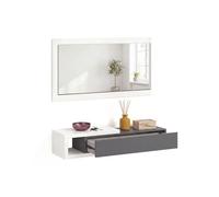 Mueble recibidor con 1 cajón y espejo en blanco artik y gris grafito canadian 95 cm derek