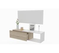 Mueble recibidor con cajon mas espejo, 1m de ancho. blanco / roble dormidán