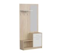 Mueble recibidor con espejo sett 1 cajon 1 puerta 1 estante 1 hueco abierto color blanco y roble cambrian 90 cm