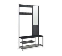 Mueble recibidor napinerg con espejo y zapatero 185x98x34cm - negro [en.casa]