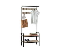 5five Perchero de recibidor Jano – 10 ganchos, 2 estantes, Negro y roble claro 170x74x34 cm