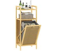 HOMCOM Mueble Ropa Sucia de Bambú Bolsas de Ropa Extraíbles y Lavables con Asa Estantes Abiertos Natural Caqui