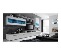 Skraut Home - Mueble para Salón - 194 x 250 x 42 cm - Sistema de Iluminación LED - Modelo Alfa II - Gran Capacidad de Almacenaje - Estilo Moderno - Acabado Blanco