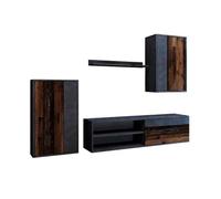 Mueble Salón Modular Bosco Mueble Tv + 2 Vitrinas + Estante En Madera Vintage Y Gris Grafito