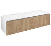 Mueble Sapho LOREA con doble lavabo, dimensiones 181x46x51,5 cm (90+90 cm), acabado roble Alabama/blanco mate