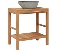 Mueble Tocador Madera Teca Maciza Con Lavabo De Piedra De Río Vidaxl