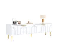 Mueble tv 170x35x47,5 cm - lowboard con puerta estructurada, tiradores y patas doradas - blanco