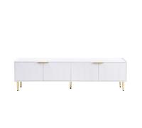 Mueble tv 170x35x47,5 cm - lowboard con puerta estructurada, tiradores y patas doradas - blanco