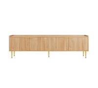 Mueble tv 170x35x47,5 cm - lowboard con puerta texturizada, tiradores y patas doradas - natural