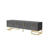 Mueble tv 170x35x47,5 - puerta estructurada, tiradores y pies dorados - gris
