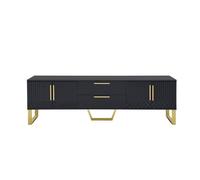 Mueble tv 170x35x47 cm - alto brillo, tiradores y patas doradas, puerta texturizada - negro