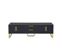 Mueble tv 170x35x47 cm - alto brillo, tiradores y patas doradas, puerta texturizada - negro