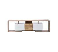 Mueble tv 180x30x49 cm - 2 puertas abatibles, 1 puerta batiente, 3 estantes abiertos - blanco y madera natural