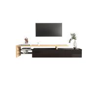 Mueble tv 197,5cm de mdf con luz led y 3 puertas,negro+madera
