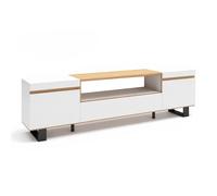 Mueble tv con patas y almacenamiento en blanco y roble arena 203 cm kavos up blanco - roble arena 203 x 57 x 34,6 cm