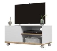 Mueble tv con ruedas mueble de salón mesa para televisores de 42" con puerta y 2 estantes 80x45x41 cm blanco