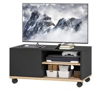 Mueble tv con ruedas mueble de salón mesa para televisores de 42 pulgadas con puerta y 2 estantes 80x45x41 cm negro