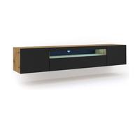 Mueble tv de pared 3 puertas 200 cm led aurus negro y madera