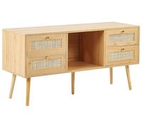 Mueble TV de ratán Madera Clara Dorado 120 x 40 cm 4 cajones Boho Perote | Madera, Mediterráneo, Melamina, 120 x 40 x 60 cm