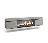 Skraut Home, Mueble TV de salón con dos puertas, 208x35x45cm, Fuego Led XXL efecto 3D, Diseño industrial, Estilo Moderno Option b Cement
