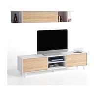 Mueble tv kira 1 estante 2 puertas, color roble/blanco, 180 cm ancho 41 cm profundo 51 cm alto