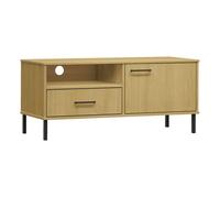 Mueble tv - mesa de tv con patas de metal oslo madera maciza pino marrón