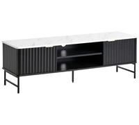 Mueble TV Moderno 140 x 40 cm MDF almacenaje aparador Negro Efecto mármol Glastonbury