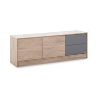 Mueble tv panama 2 cajones 2 puertas, color madera/gris, 136 cm ancho 40 cm profundo 51 cm alto