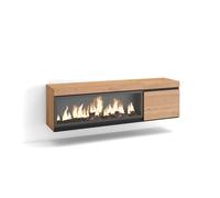Mueble TV Skraut Home, 158x35x45cm, Fuego Led XXL efecto 3D, Veteado de madera, Tacto poroso de alta calidad Option a Oak