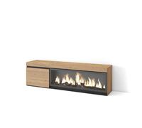 Mueble TV Skraut Home, 158x35x45cm, Fuego Led XXL efecto 3D, Veteado de madera, Tacto poroso de alta calidad Option B Oak