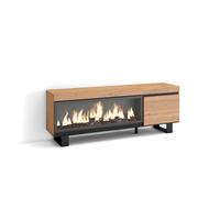 Skraut Home | Mueble TV | Televisión | Muebles de salón, almacenaje | 160 | para TV hasta 65" | Chimenea eléctrica XXL | Diseño Industrial | Estilo Moderno | Roble