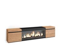 Skraut Home, Mueble Televisión, 208x35x45cm, Fuego Led XXL efecto 3D, Veteado de madera, Tacto poroso de alta calidad Option b Oak and black