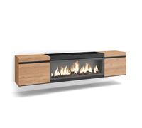 Skraut Home | Mueble TV | Televisión | Muebles de salón, almacenaje | 210 | para TV hasta 80" | Chimenea eléctrica XXL | Colgado, Suspendido | Estilo Moderno | Roble y Negro