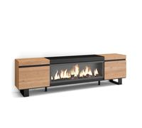 Mueble TV Skraut Home, 208x35x57cm, Fuego Led XXL efecto 3D, Veteado de madera, Tacto poroso de alta calidad Option b Oak and black