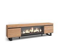 Mueble TV Skraut Home, 208x35x57cm, Fuego Led XXL efecto 3D, Veteado de madera, Tacto poroso de alta calidad Option b Oak