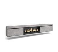 Mueble TV Skraut Home, 288x35x45cm, Chimenea eléctrica XXL led efecto fuego 3d, Colgado, Suspendido Cement