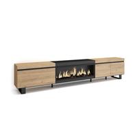 Skraut Home | Mueble TV | Televisión | Muebles de salón, almacenaje | 288x57x35 cm | para TV Gran Formato | Chimenea eléctrica XXL | Diseño Industrial | Estilo Moderno | Roble y Negro