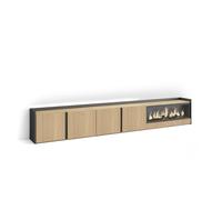 Skraut Home | Mueble TV | Televisión | Muebles de salón | 315x50x35 cm | Para TV hasta 80" | Almacenaje | Chimenea eléctrica XXL | Luz Led | Estilo Moderno | Color Roble y Negro