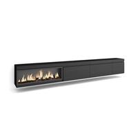 Mueble TV Skraut Home, Muebles de salón, almacenaje, 317x35x45cm, Chimenea eléctrica XXL led efecto fuego 3d, Colgado, color Negro Black - option a