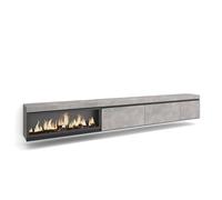 Mueble TV Skraut Home, Muebles de salón, almacenaje, 317x35x45cm, Chimenea eléctrica XXL led efecto fuego 3d, Colgado, Gris Cemento Cement - option a