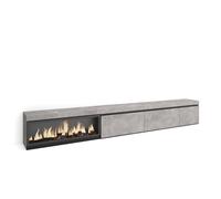 Mueble TV Skraut Home, Muebles de salón, almacenaje, 317x35x45cm, Chimenea eléctrica XXL led efecto fuego 3d, color Gris Cemento Cement - option a