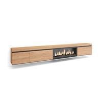 Mueble TV Skraut Home, Muebles de salón, almacenaje, 317x35x45cm, Chimenea eléctrica XXL led efecto fuego 3d, Colgado color Roble Oak - option b