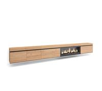 Mueble TV Skraut Home, Muebles de salón, almacenaje, 368x35x45cm, Chimenea eléctrica XXL efecto fuego 3d, Colgado, color Roble Oak - option c
