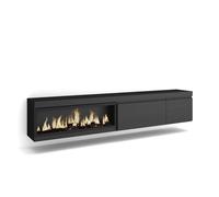 Mueble TV Skraut Home, Muebles de salón, almacenaje adicional, 237x35x45cm, Chimenea eléctrica XXL led efecto fuego 3d, Colgado Black