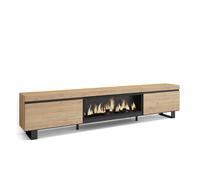 Mueble TV Skraut Home, Muebles de salón, almacenaje adicional, 267x35x57cm, Chimenea eléctrica XXL led efecto fuego 3d Oak