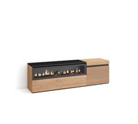 Skraut Home, Mueble TV, Televisión, Muebles de Salón con dos puertas para almacenaje, 150x45x35cm, Chimenea Eléctrica led efecto fuego 3d, color Roble Oak - option a