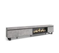 Skraut Home, Mueble TV de salón, 288x35x57cm, Chimenea eléctrica XXL led efecto fuego 3d, Diseño industrial Cement