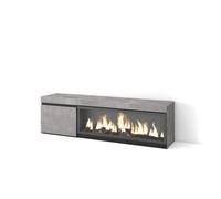 Mueble TV Skraut Home para salón, con una puerta, 158x35x45cm, Fuego Led XXL efecto 3D, Veteado de madera Tacto poroso Option B