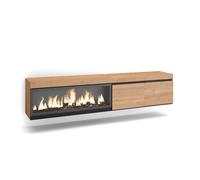 Mueble tv suspend, para tv hasta 80'', chimenea eléctrica, color roble