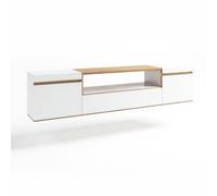 Mueble tv suspendido con almacenamiento en blanco y roble arena 203 cm kavos wall blanco - roble arena 203 x 45 x 34,6 cm